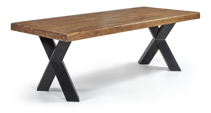 Esszimmertisch-Metall-Holz-Teak-TI5005_Metallfuß_X-casaambiente-bochum