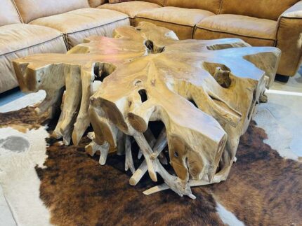 CouchtischBeistelltischHolzMetallWurzelGlasMoebelSofasWohnbereichCasaambienteBochum